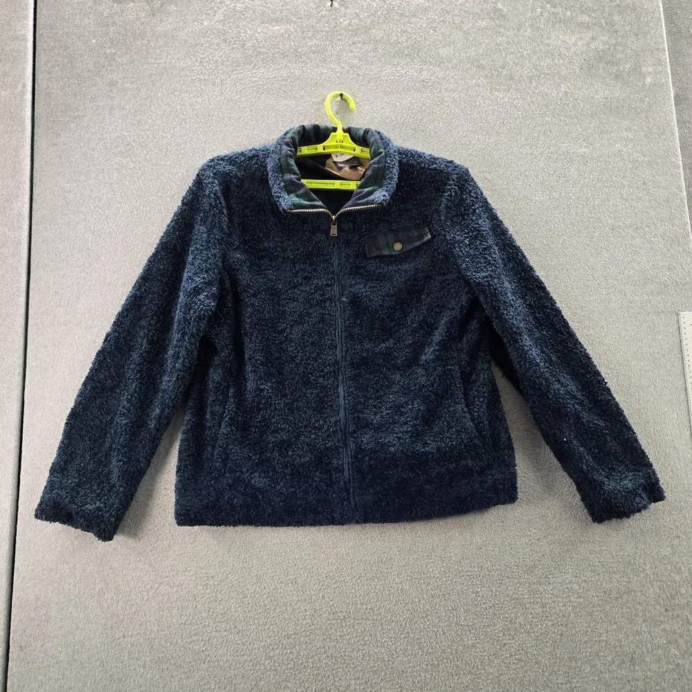 Pendleton Women Jacket XL Blue Wool‎ Blend Deep Pile Plaid Sherpa